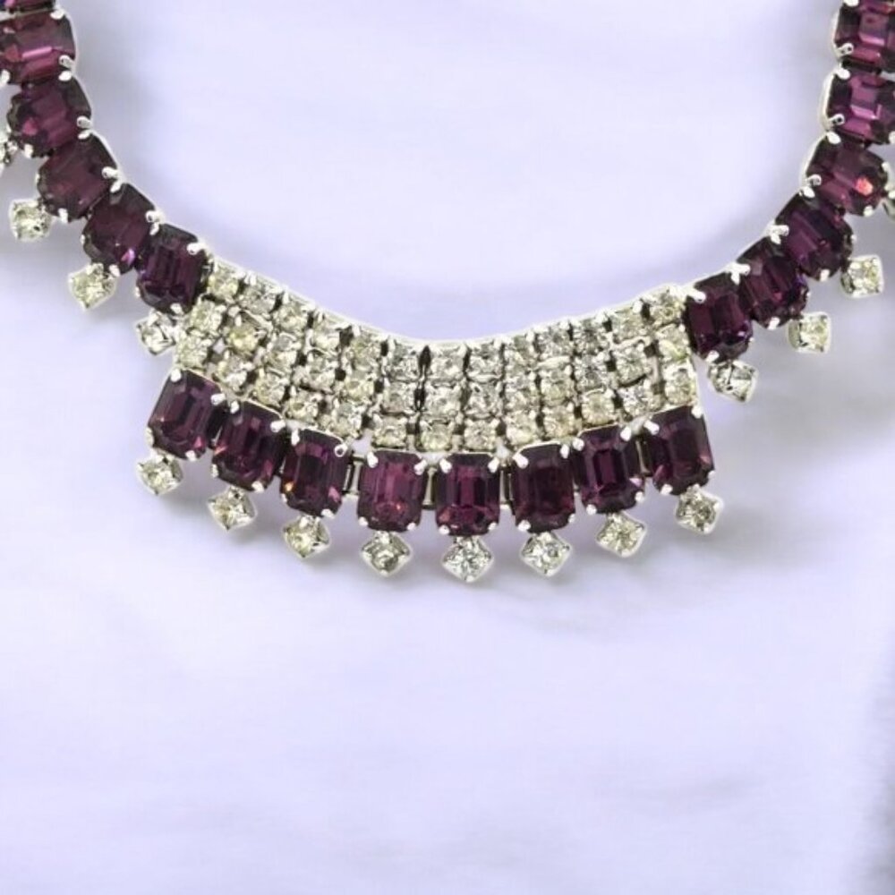 MCM Vintage Purple & Clear Rhinestone Necklace